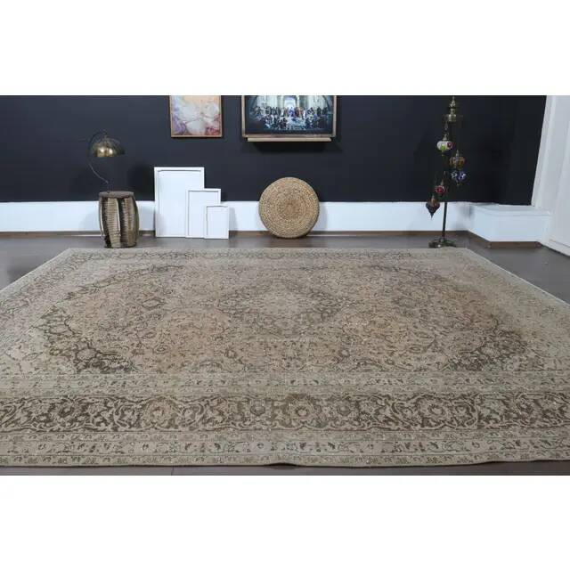 1970s Vintage Persian Handknotted Wool Orange Oversize Area Rug 290x370