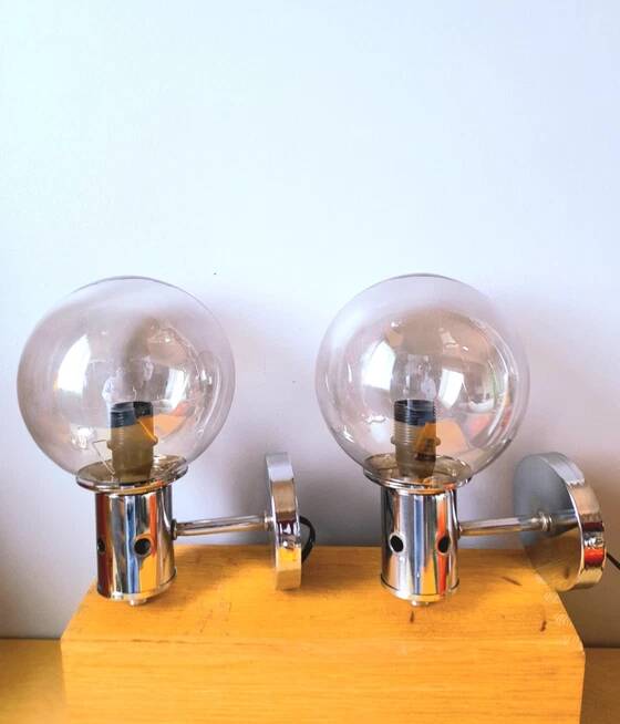 Pair of chrome wall lights 1970