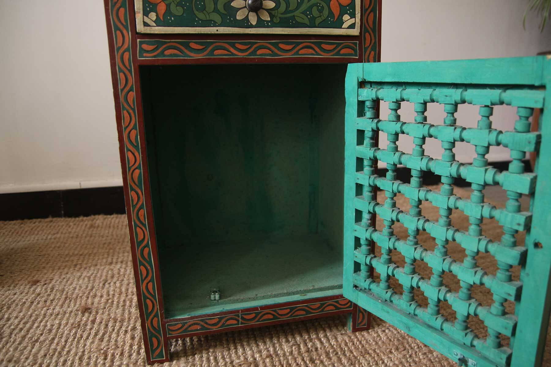 Hand painted wooden bedside table