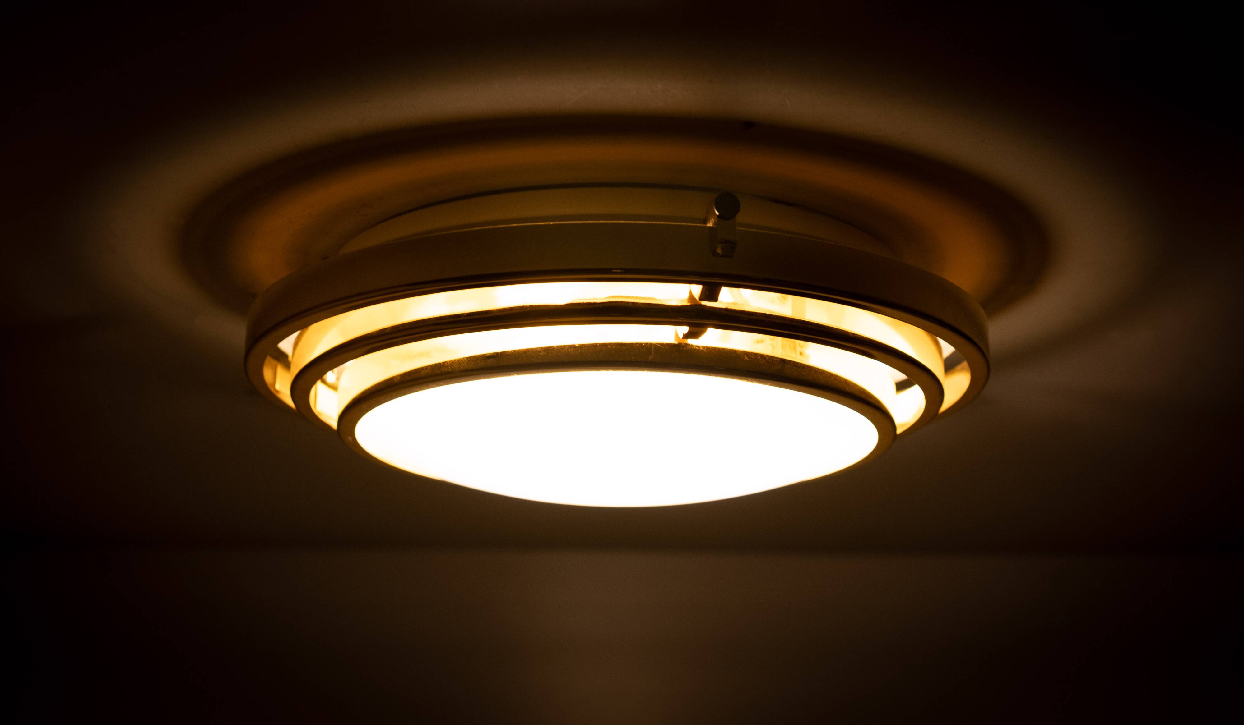 Italian Brass Flush Mount ceiling lamp 1970s