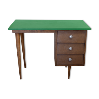 Bureau en bois des années 70 avec plateau vert