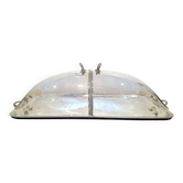 Large serving platter with lid, in silver metal.