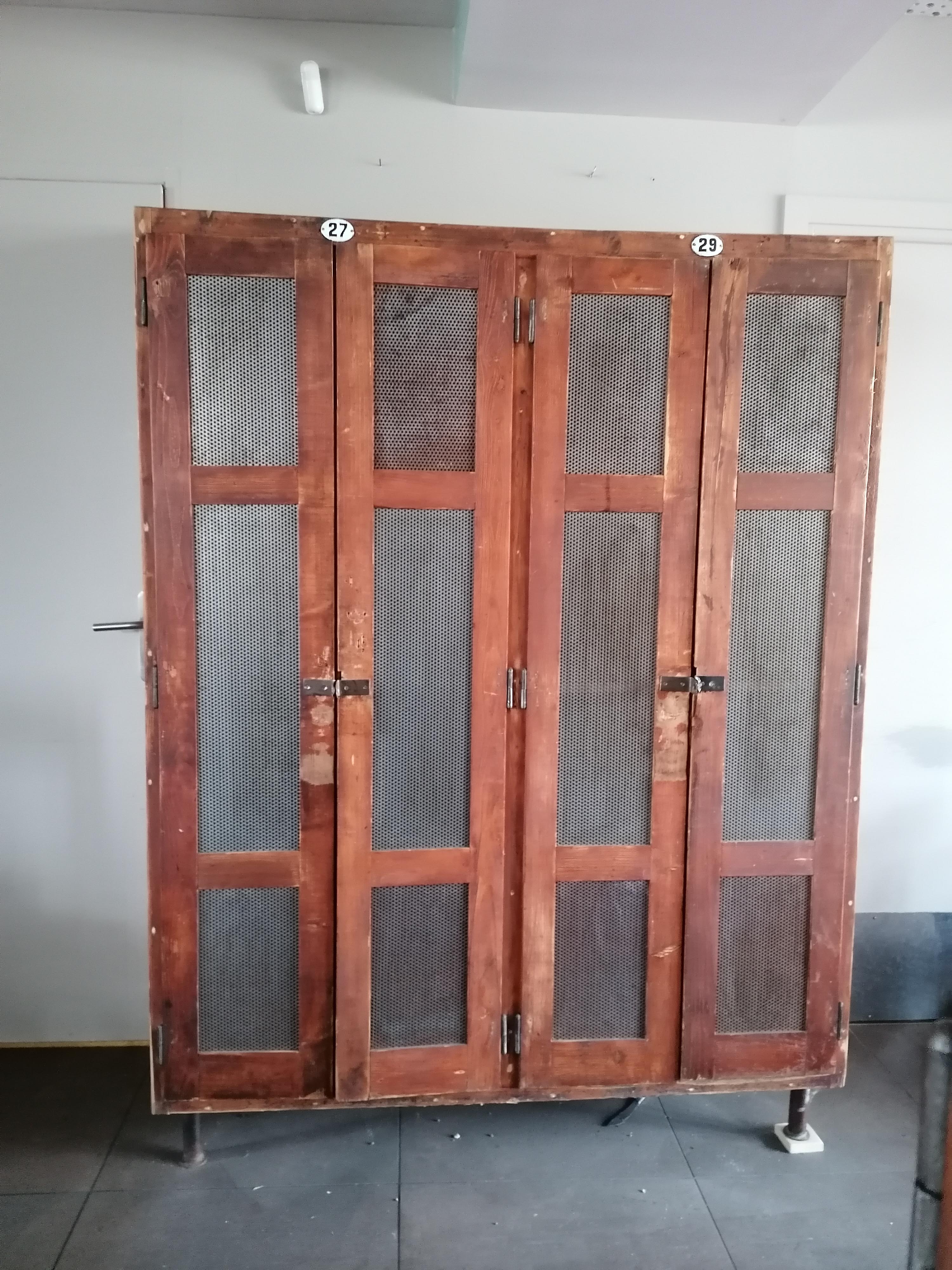 Vintage wooden wardrobe, 4 doors, cloakroom style.