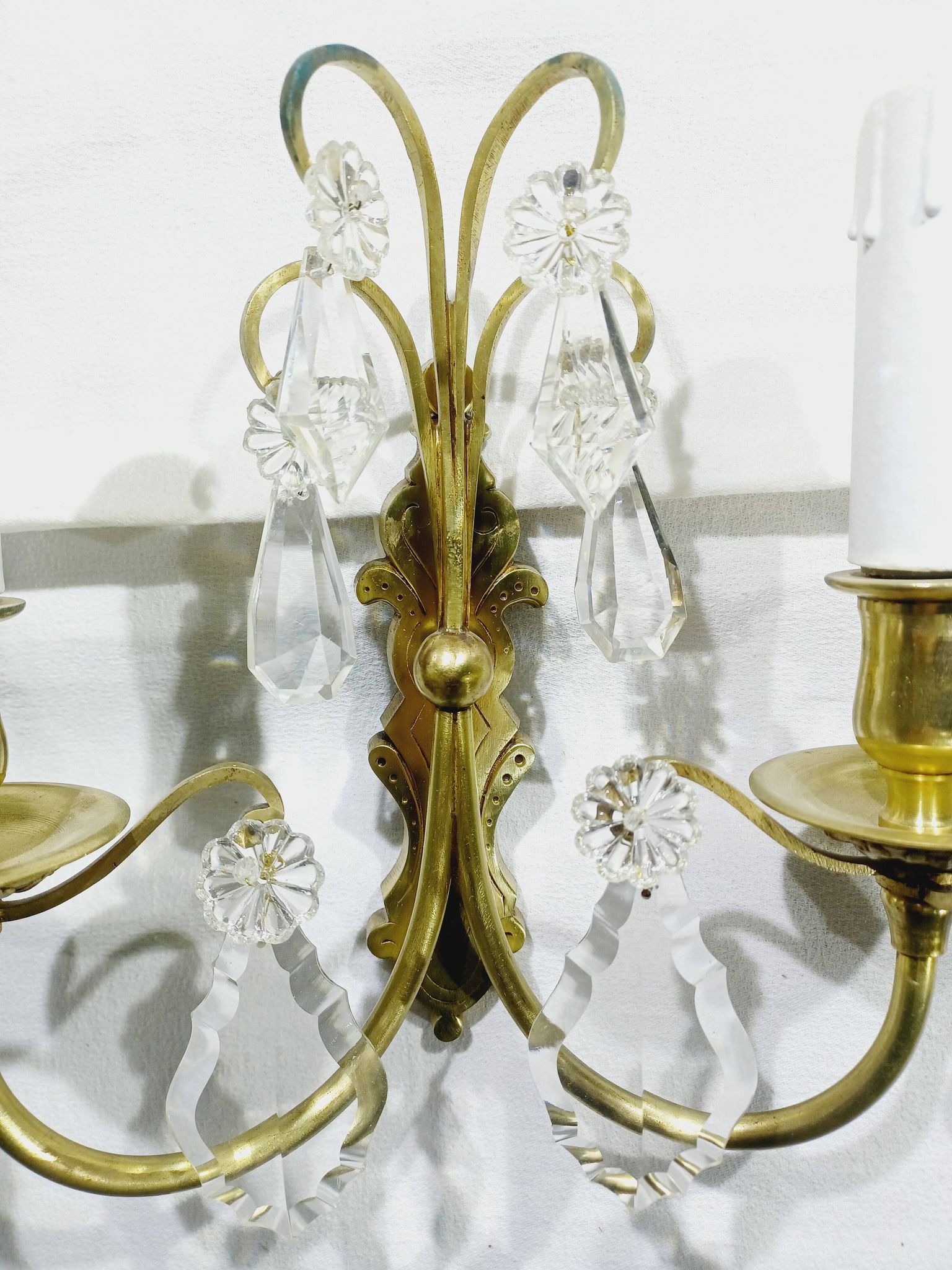 2-light bronze and crystal wall lamp