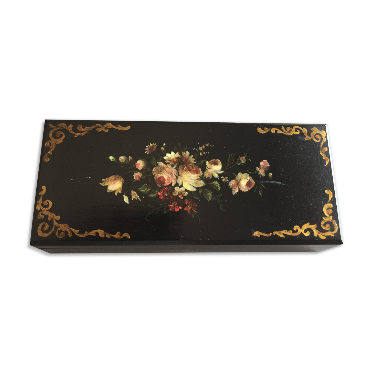 Black, hand-painted vintage jewellery box