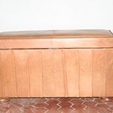 Malle, banc coffre en cuir marron