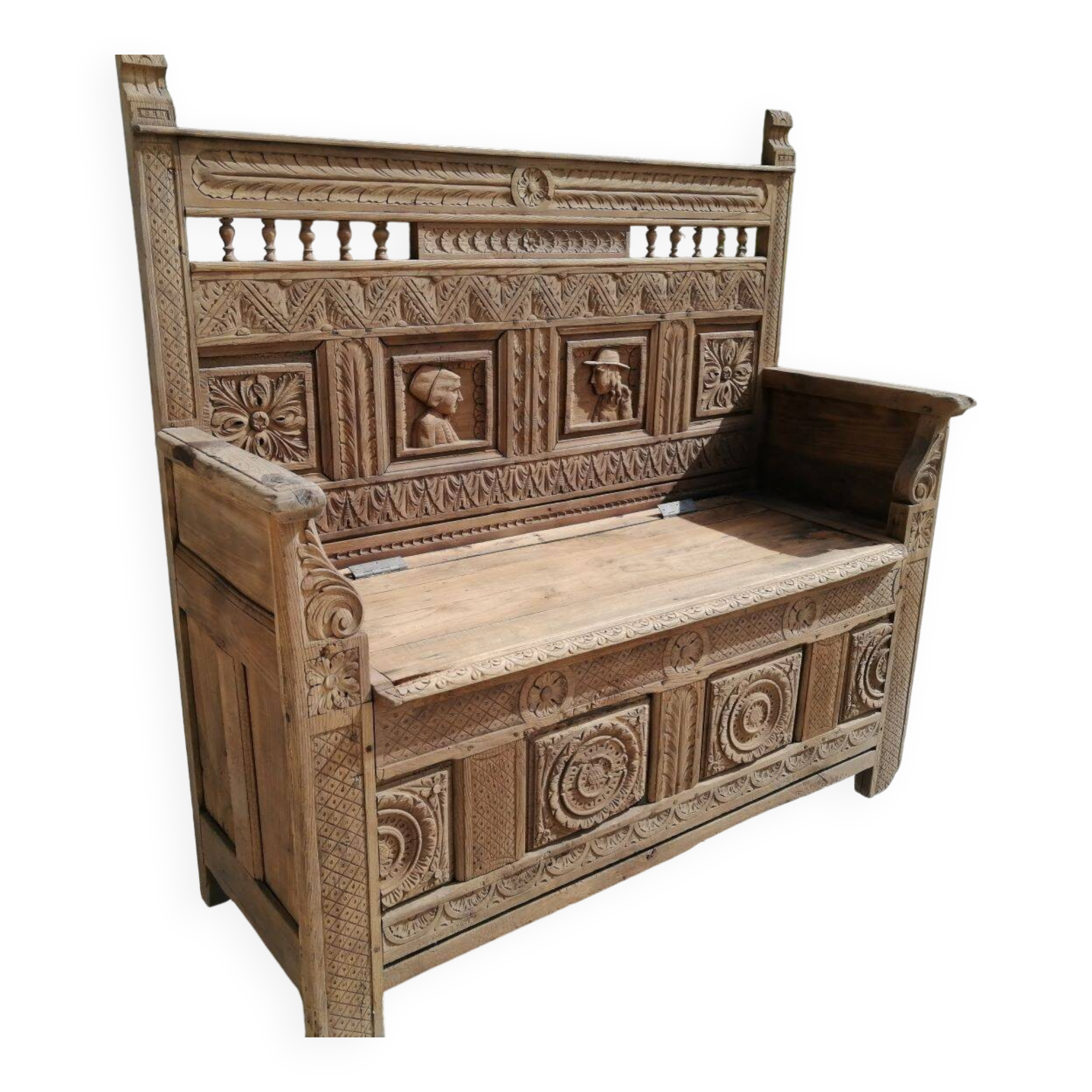 Antique Breton chest bench