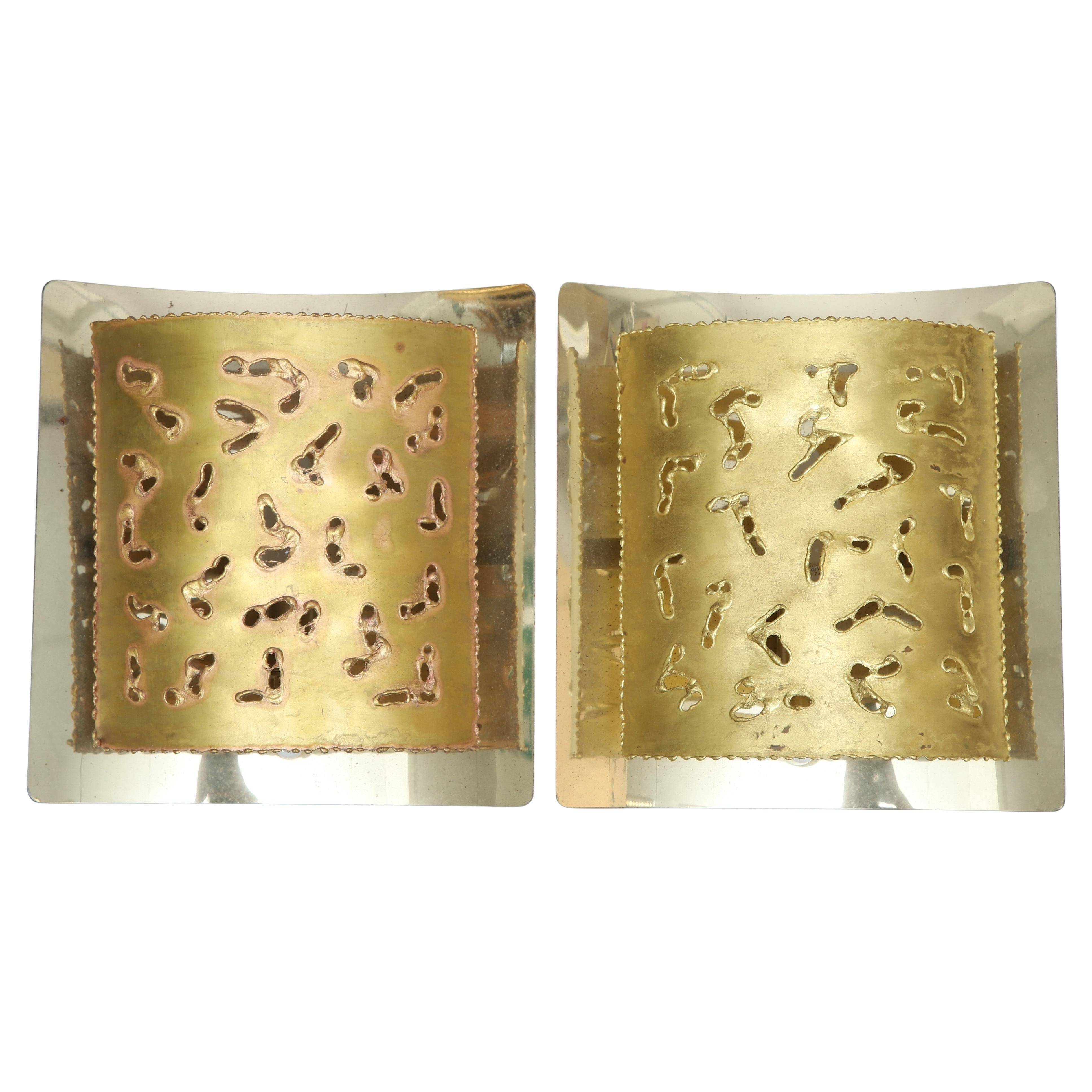 Mid-Century Modern Brutalist Brass Wall Lamps from Boréns, Set of 2, 1970s
