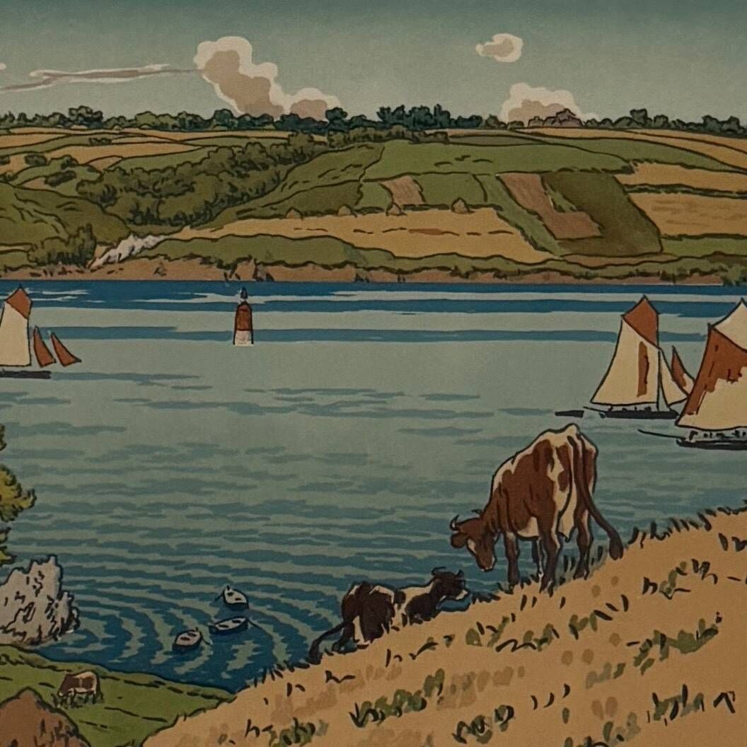 Lithographie par Henri Rivière Le Trieux à Kermarie