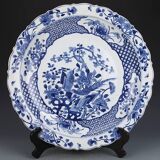 Qing dynasty kangxi style blue and white flower and bird painting plate chinese palace gifts