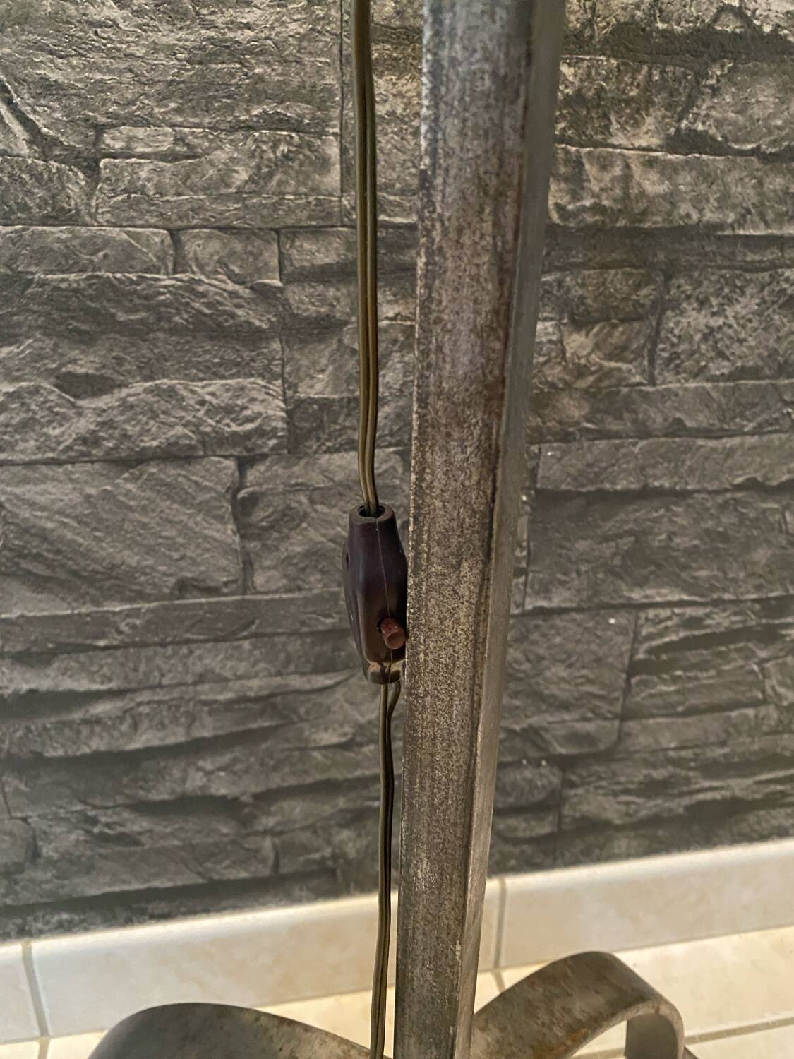 Brutalist tripod floor lamp in wrought iron