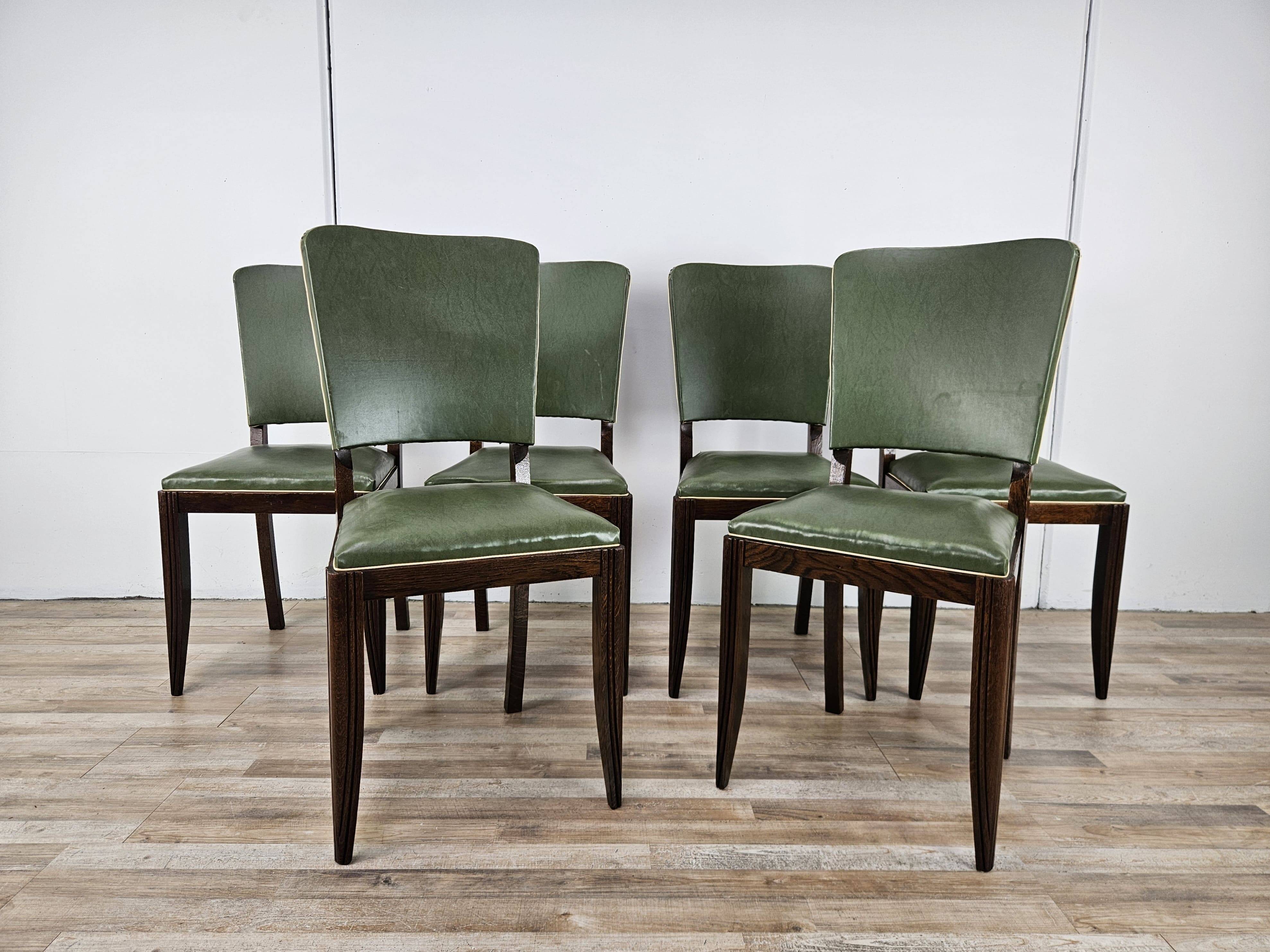 Set of 8 Art Decò oak dining chairs, 1950