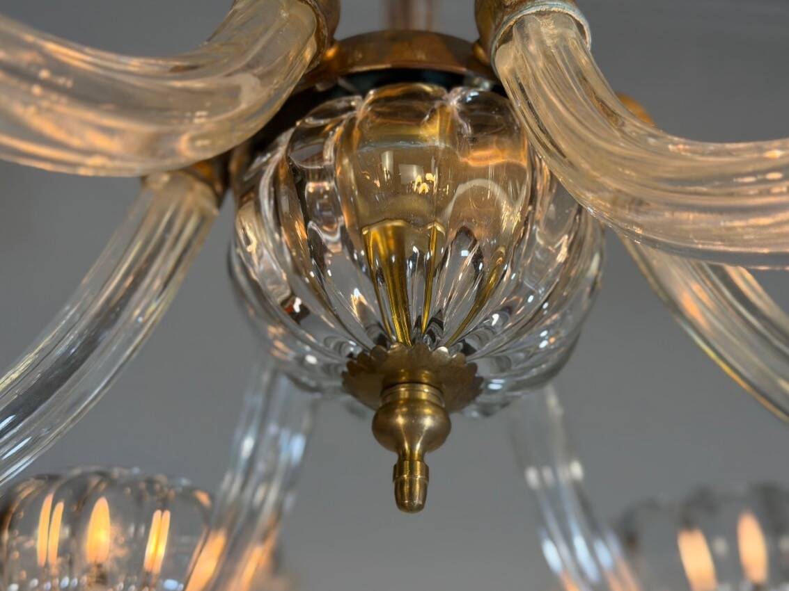 Lustre vénitien en verre de Murano et laiton, vers 1950