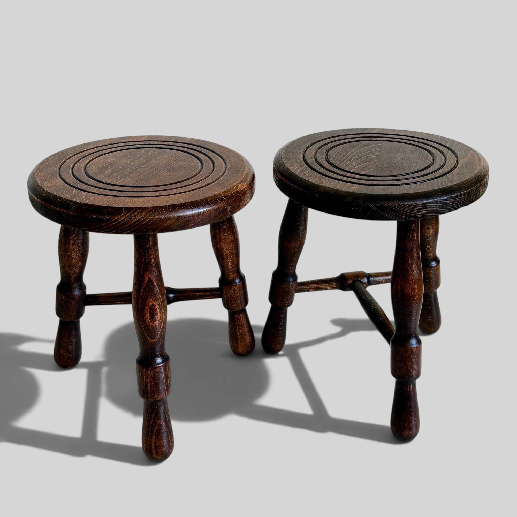Mid-Century Chestnut Wood Stools Attributed to Charles Dudouyt, 1950s