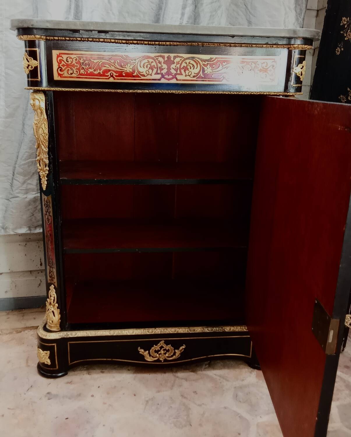 Straight Boulle marquetry support unit
