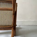 Teak wood and cane chair design, SNA Roset / Landault 1950-60