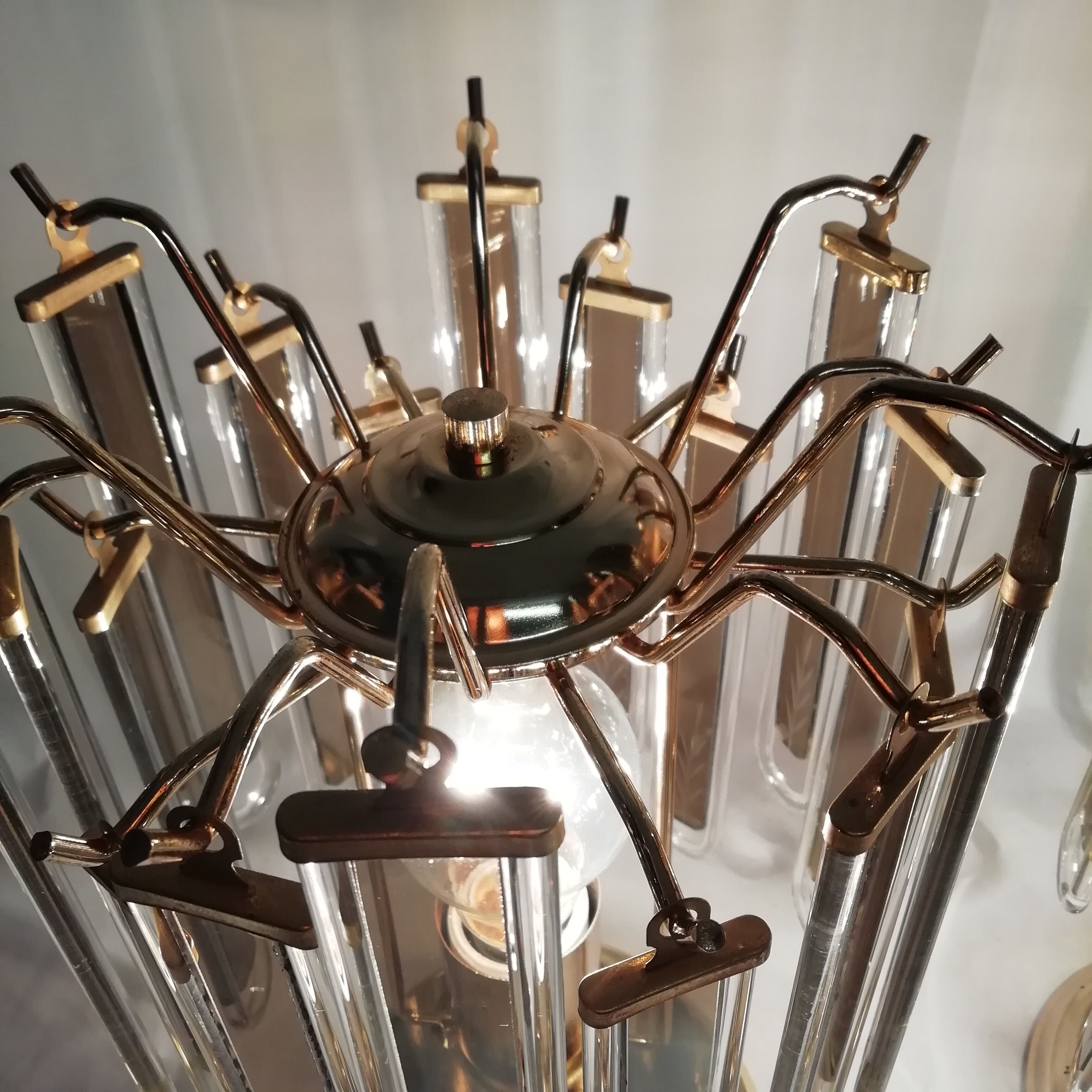 Pair of table lamps with rigid vertical crystals 1980