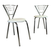 Pair of chairs in chrome metal and fabric