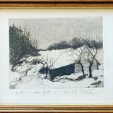 Painting by michel colin (1934) – etching - vosges landscape