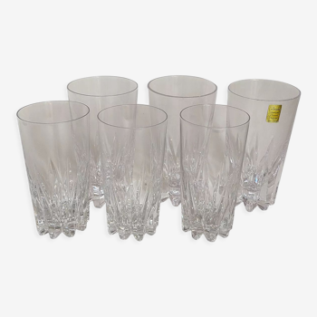 Six verres à jus en cristal vintages, trois grands, trois moyens