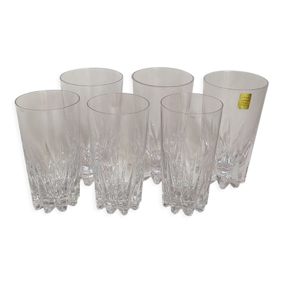 Six verres à jus en cristal vintages, trois grands, trois moyens