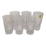 Six vintage crystal juice glasses, three large, three medium