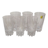 Six verres à jus en cristal vintages, trois grands, trois moyens