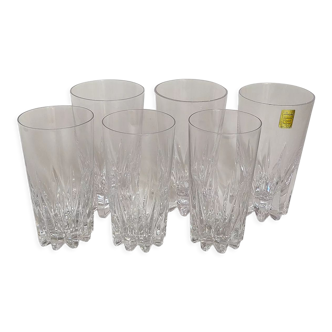 Six vintage crystal juice glasses, three large, three medium