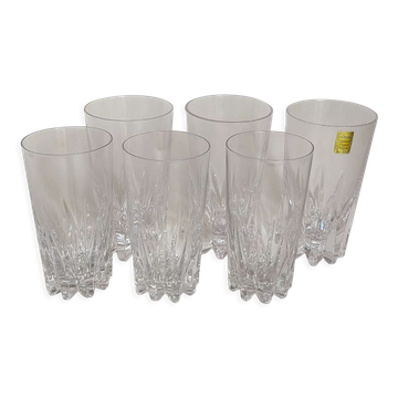Six verres à jus en cristal vintages, trois grands, trois moyens