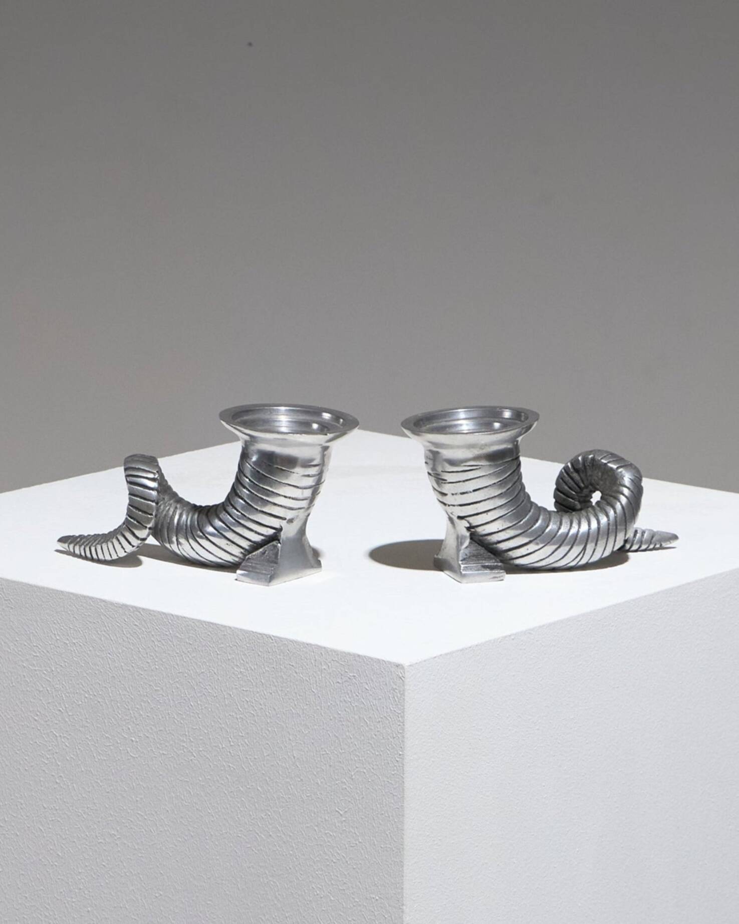 Pair of Horn Silver-Plated Candlesticks, 1960s