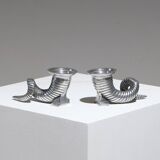 Pair of Horn Silver-Plated Candlesticks, 1960s