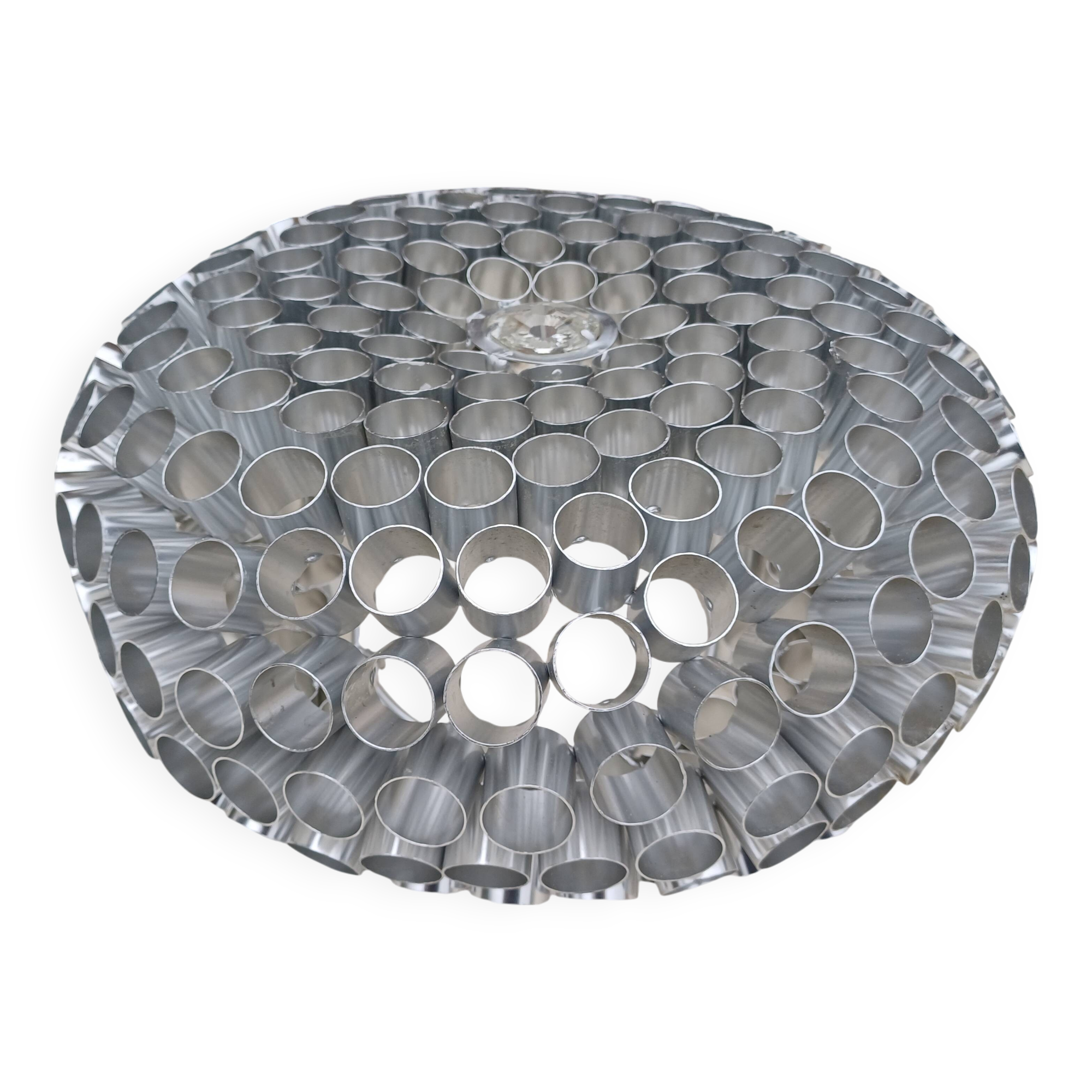 Vintage aluminum + glass pendant light