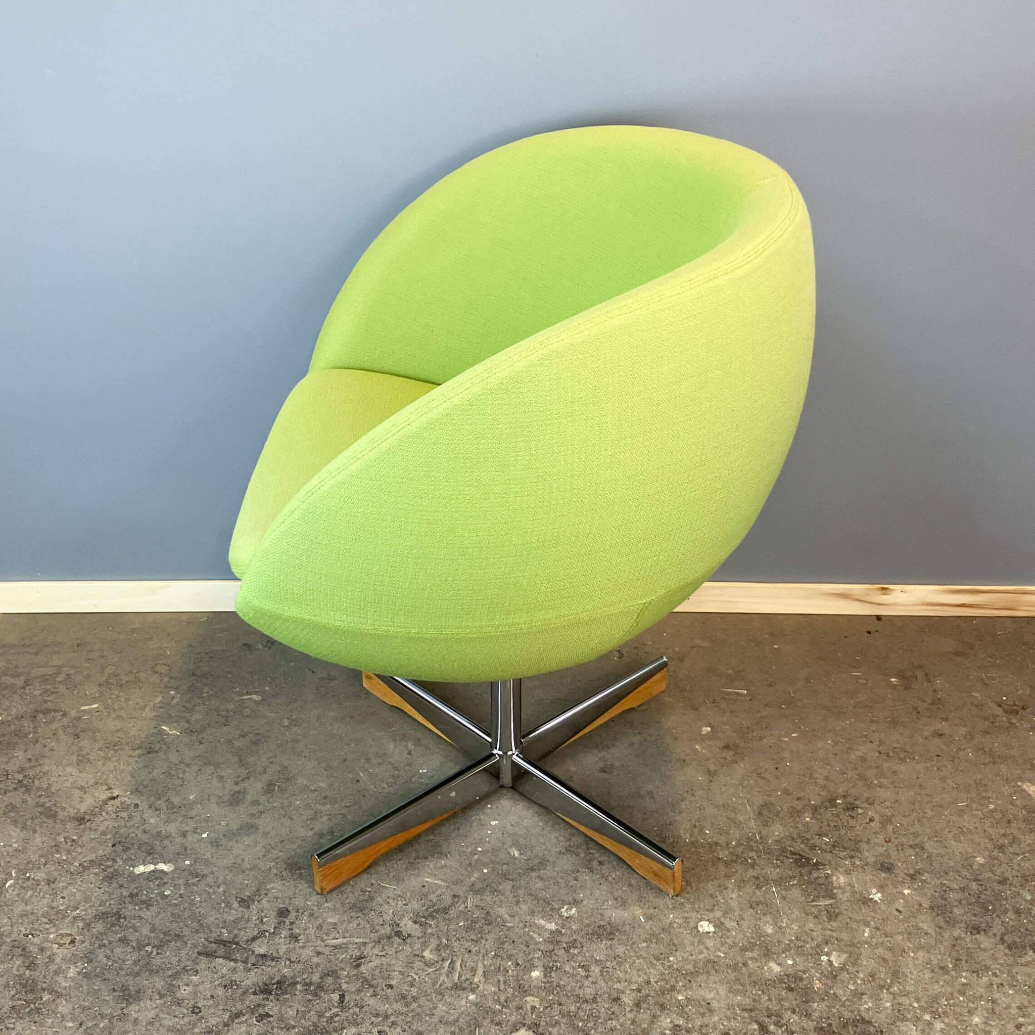 Lounge chair "Planet" by Stokke, chrome and lime green fabric cover, mid-century