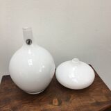 Duo of soliflore vases in white blown glass