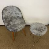 Fauteuil et tabouret moumoute vintage