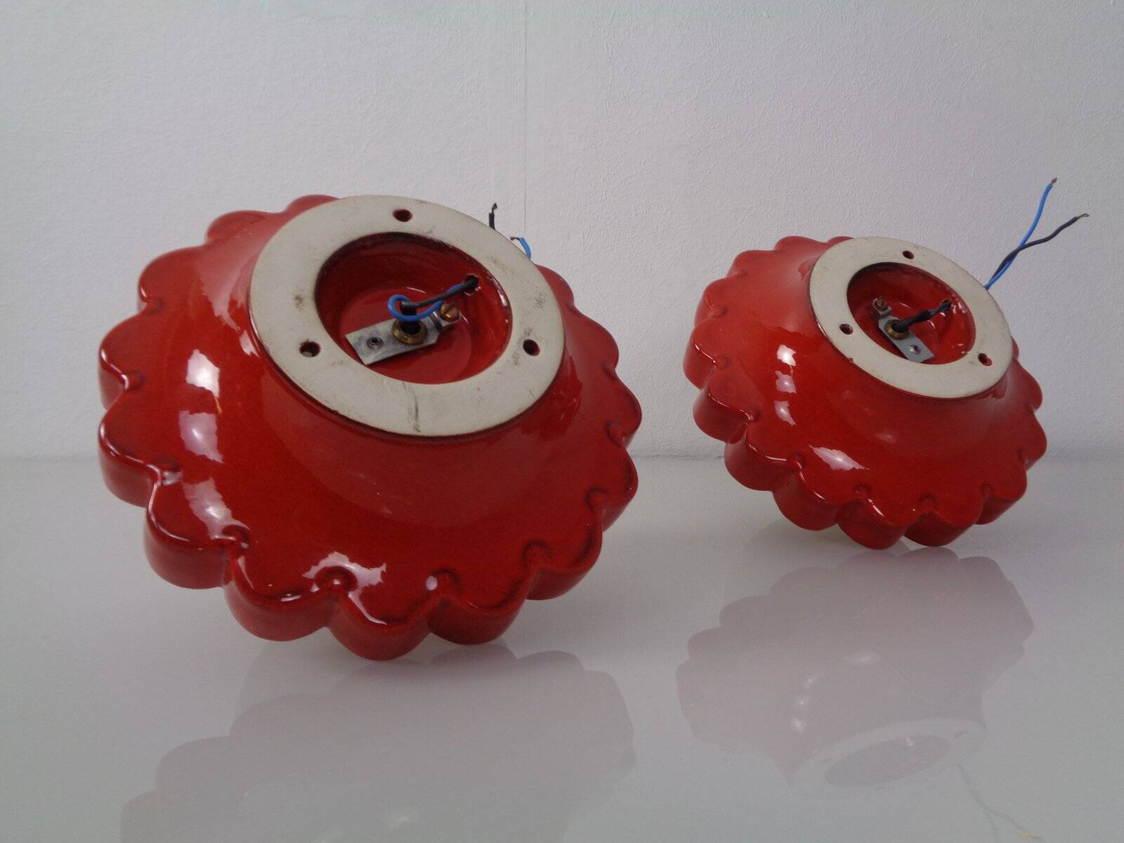 Pop Art Studio Ceramic & Glass Flower Wall Lamps, Germany, 1960s, Set of 2