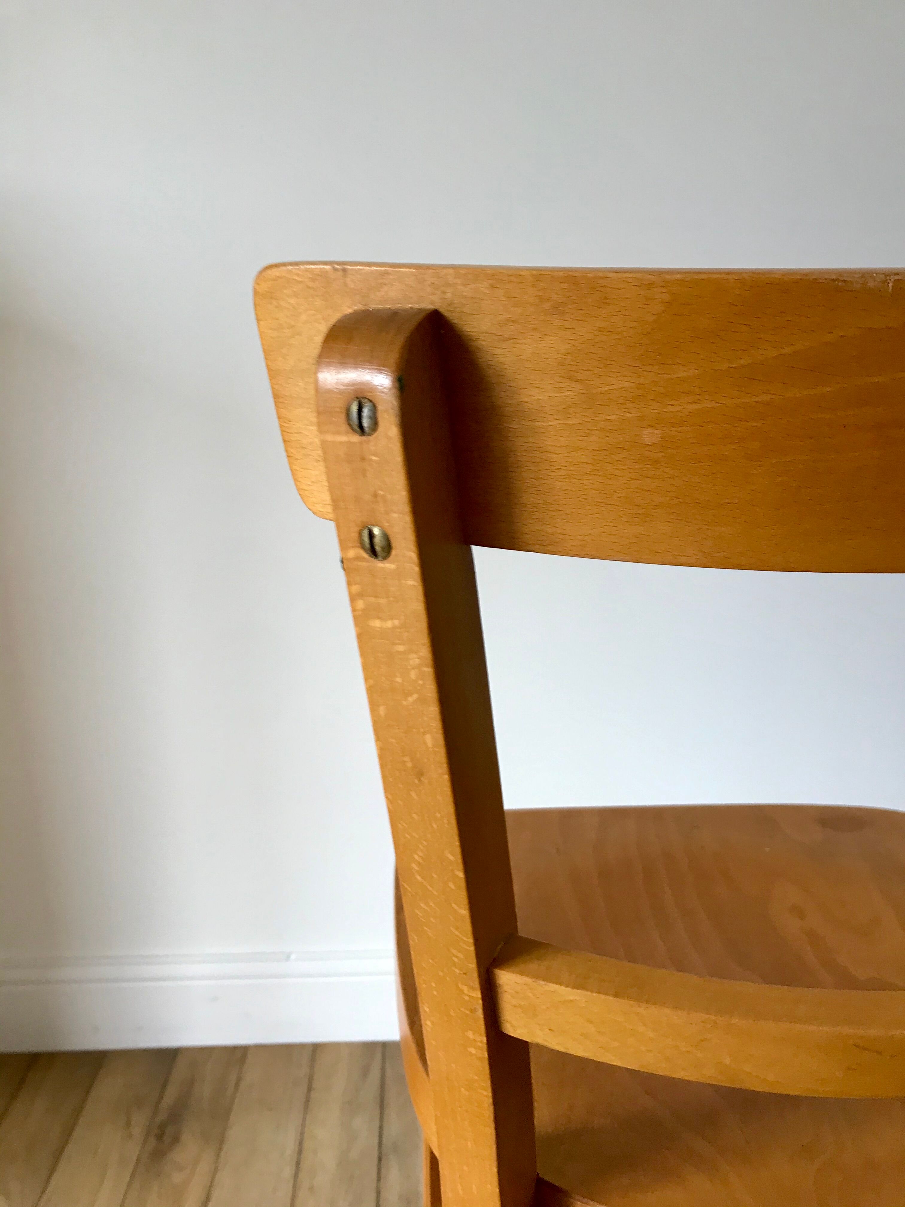 set of 4 Thonet bistro chairs in curved wood honey Mid-Century 50s