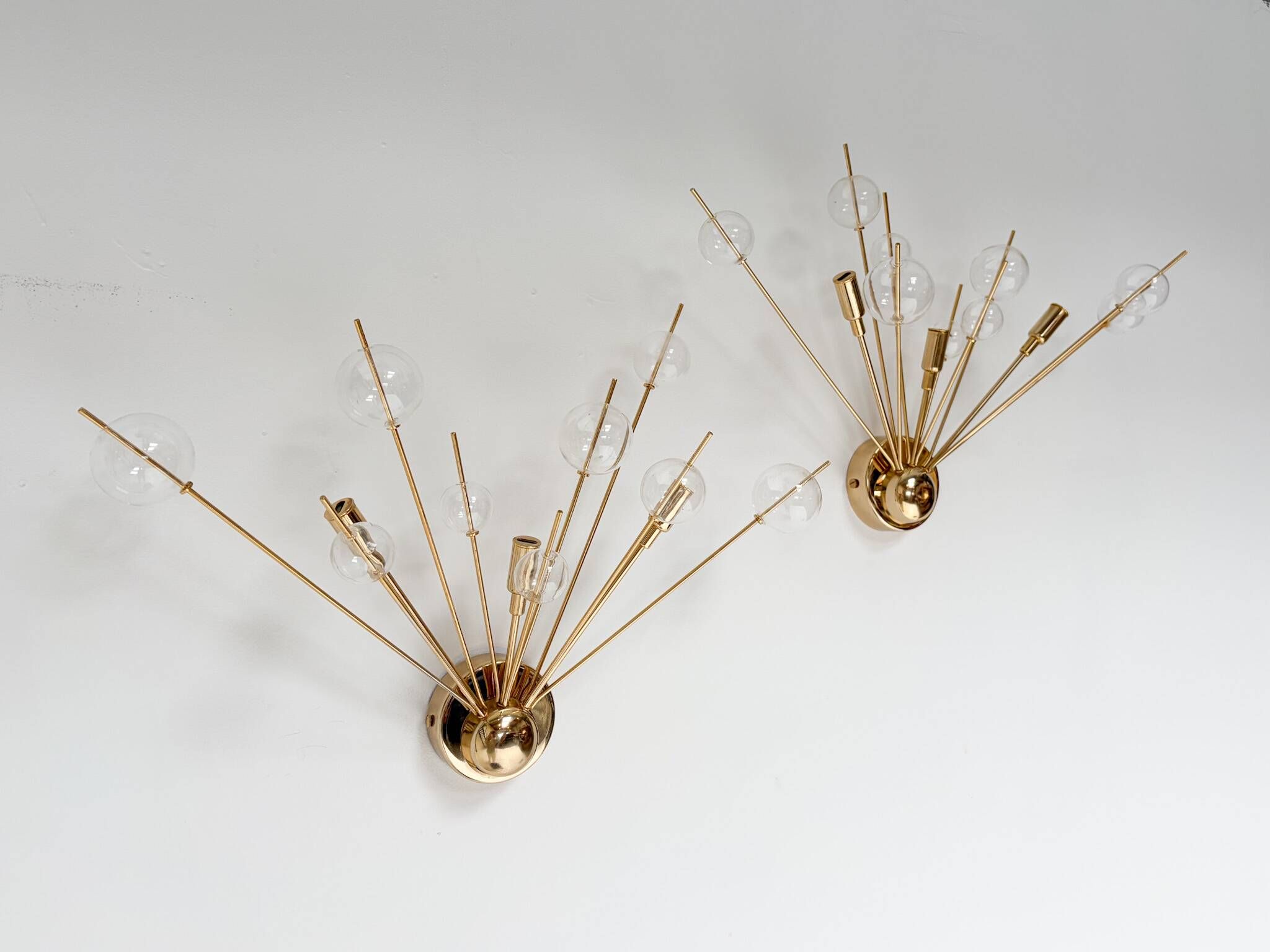 Set of 2 Italian wall lamps with glass spheres, 1970s