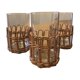 Set of 7 bases of braided rattan glasses and 3 glasses