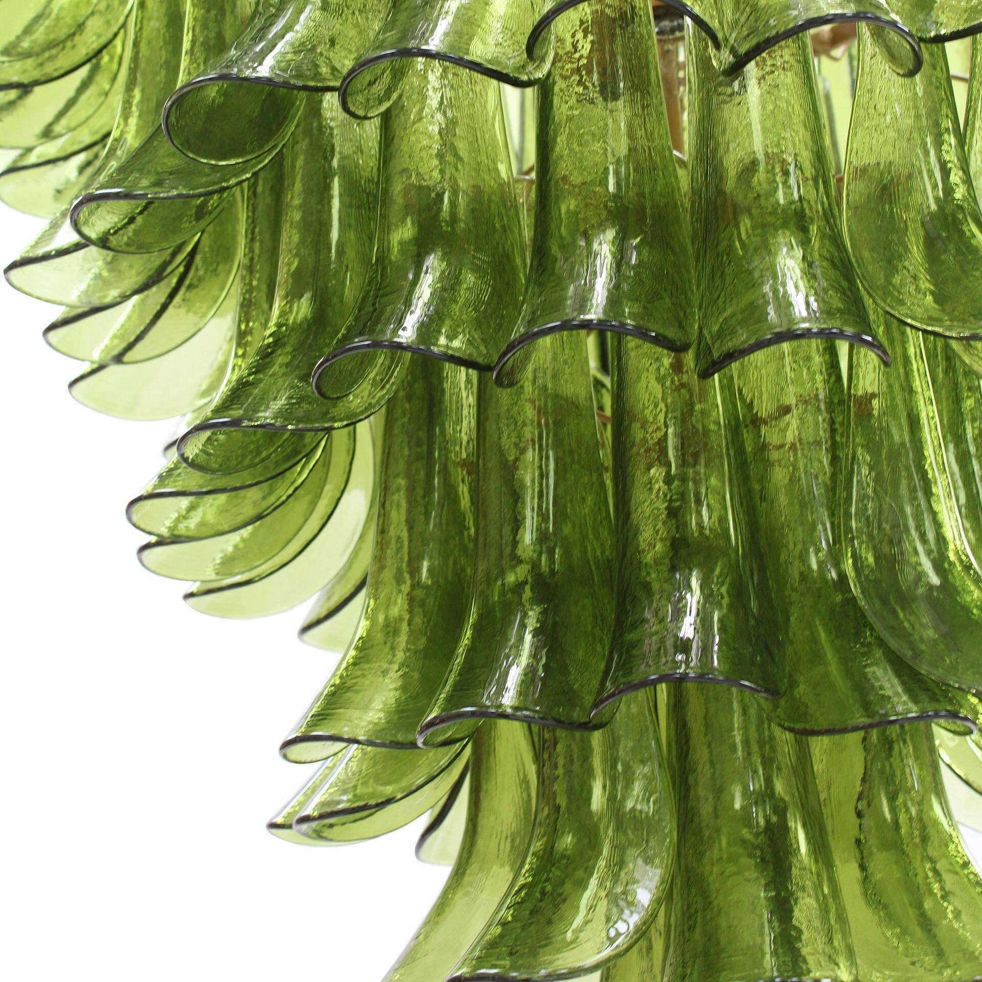 Green Murano Glass Petal Chandelier with Gold-Toned Support, Italy
