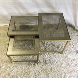 Brass and glass pull out tables 70