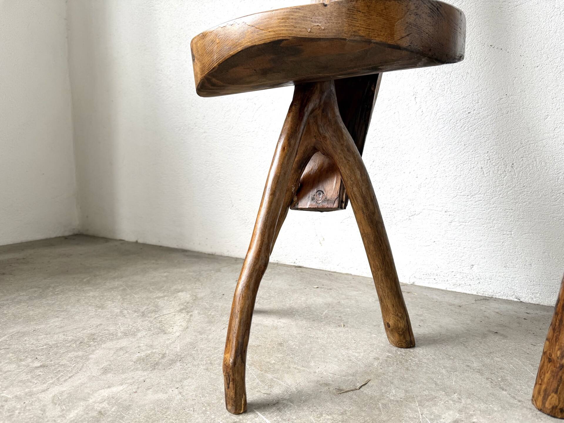 Set of three alpine chairs in solid pine, France, 1950s.
