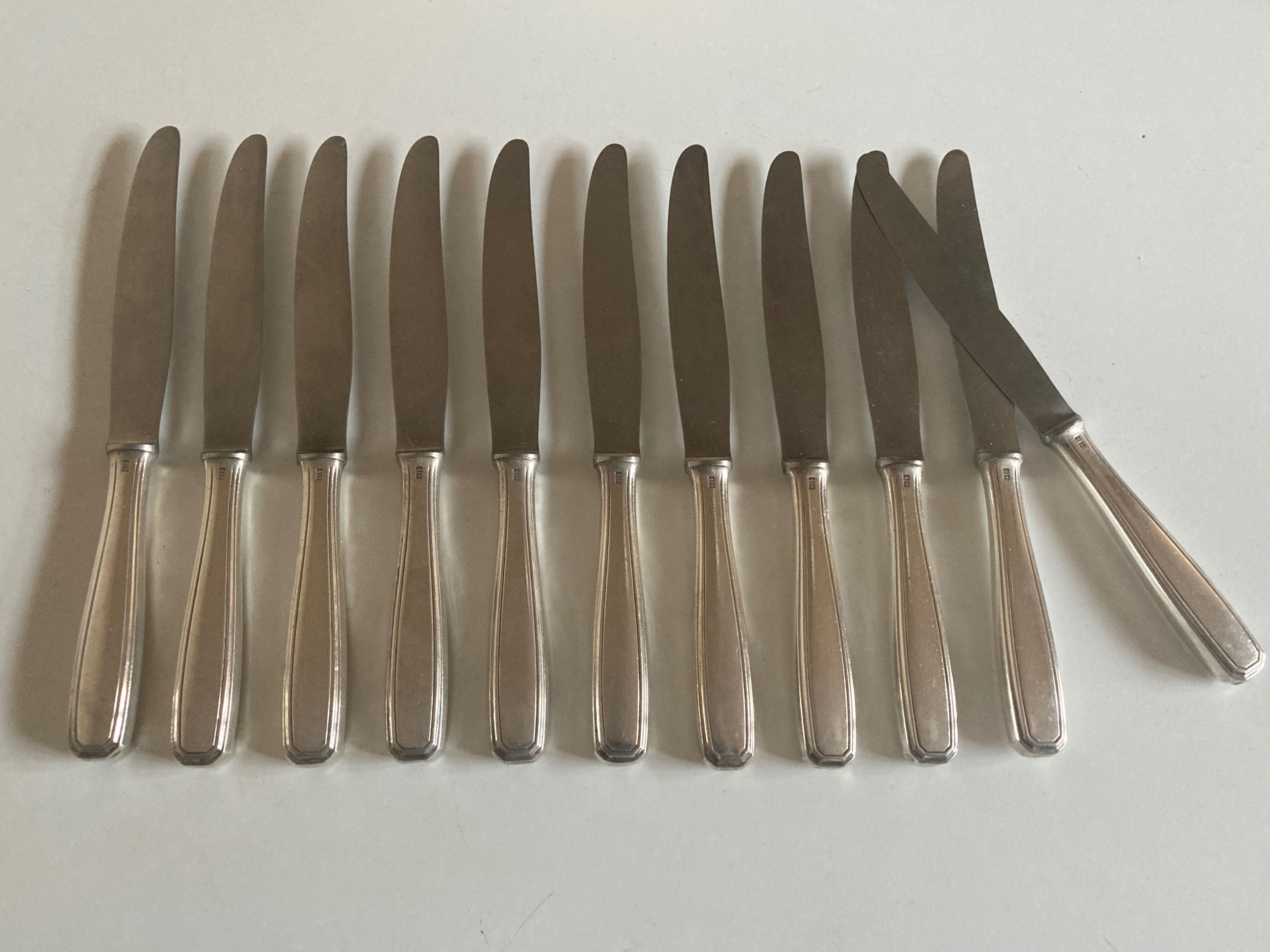 Set of 11 knives Christofle Alfénide Saturn modernist silver metal