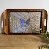 Art Deco tray in wood and real butterfly wings circa 1930