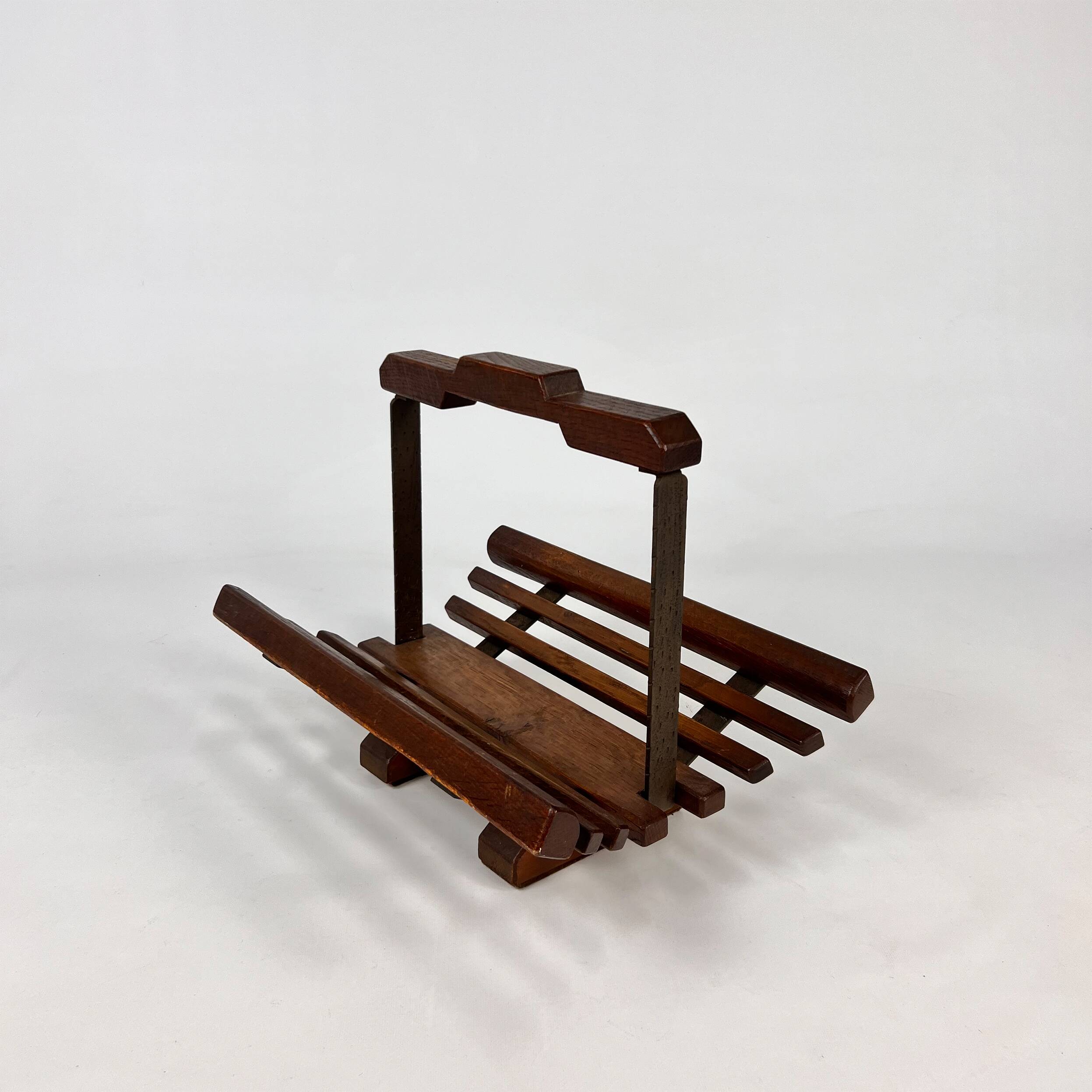 Modernist Oak Magazine Rack, 1970s