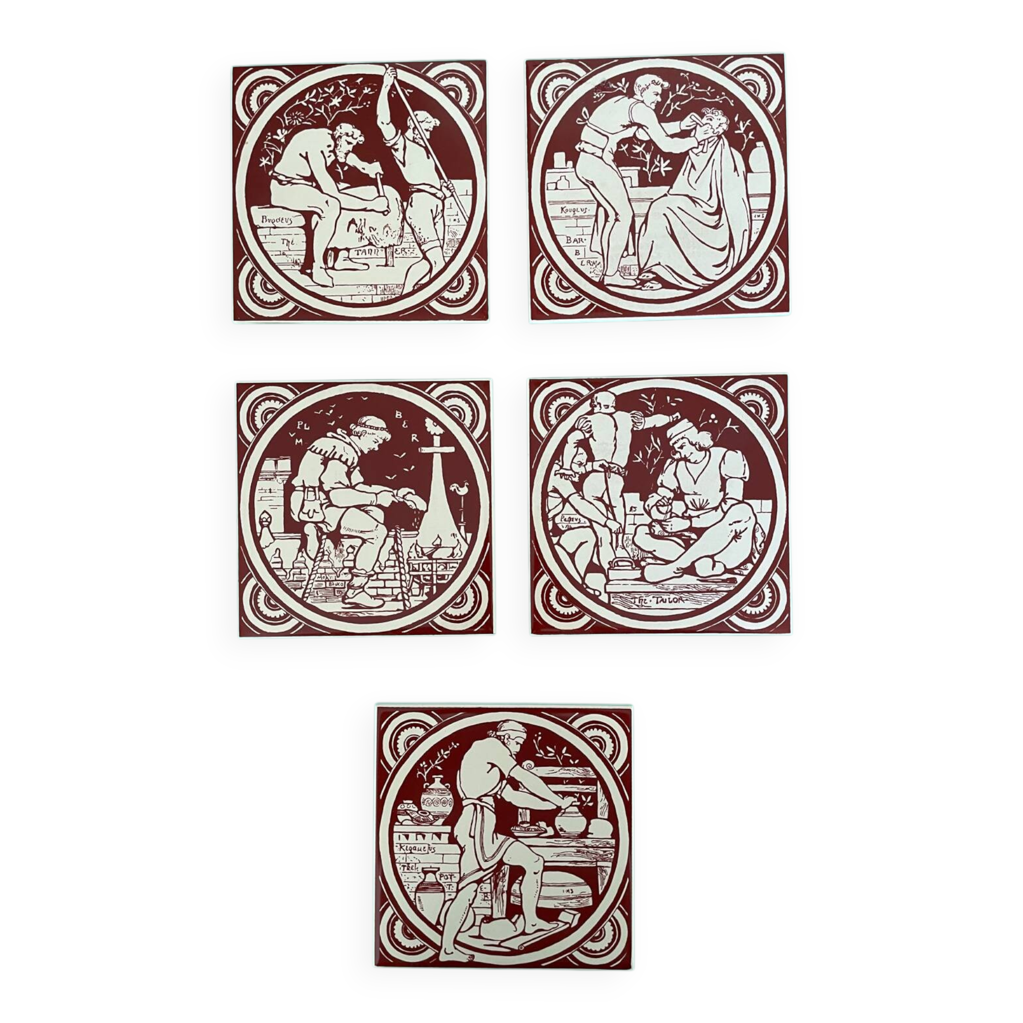 Set of 5 John Moyr Smith 15×15cm tiles – collector's items