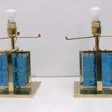 Pair of Contemporary Murano Glass and Brass Table Lamps