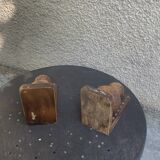 Paire de serre livres boules, en bois et metal, cisèles, vintage