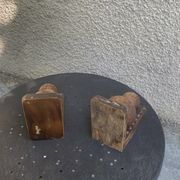 Pair of vintage carved wood and metal ball bookends