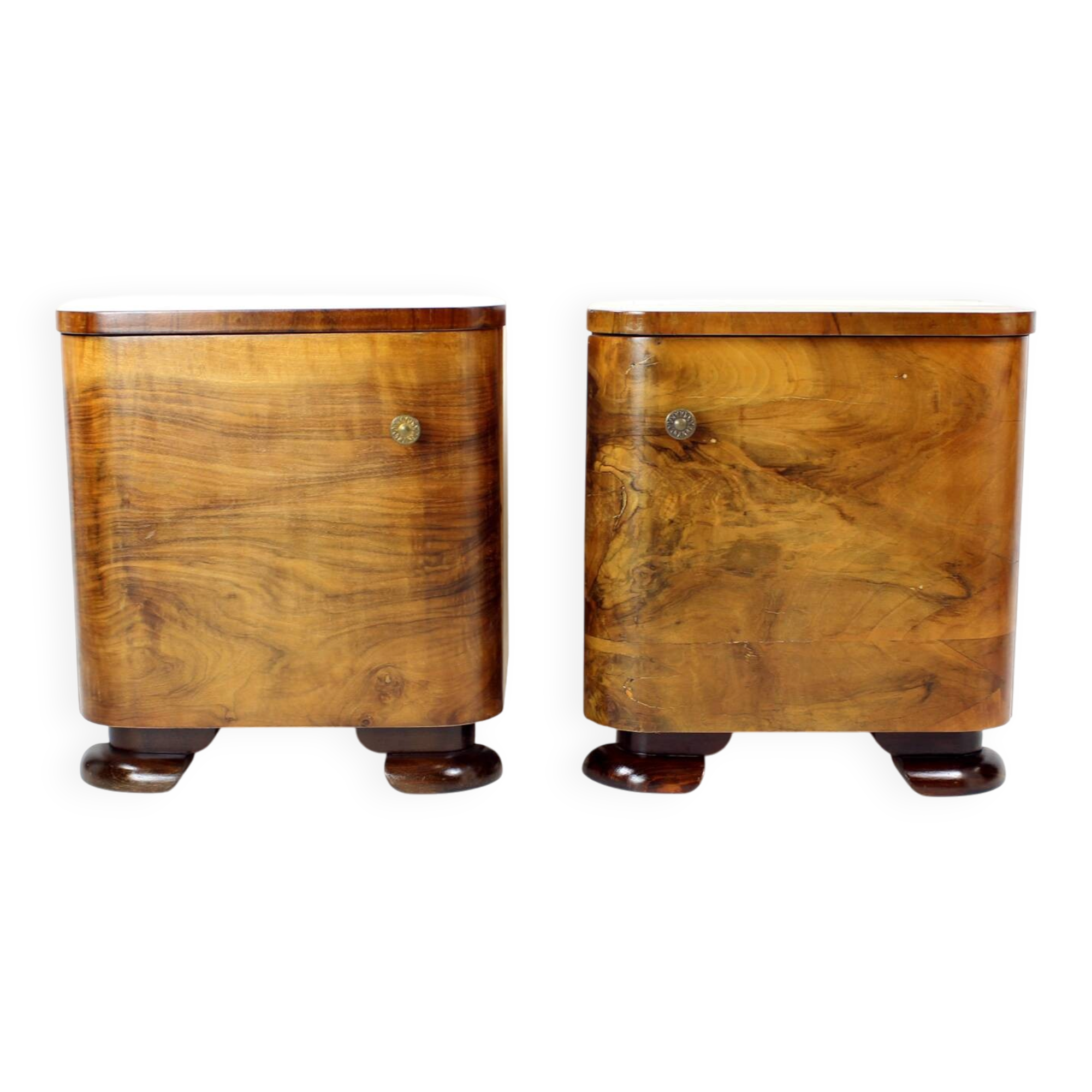 Minimalistic Art Deco Bedside Tables In Walnut Veneer, Czechoslovakia 1930s